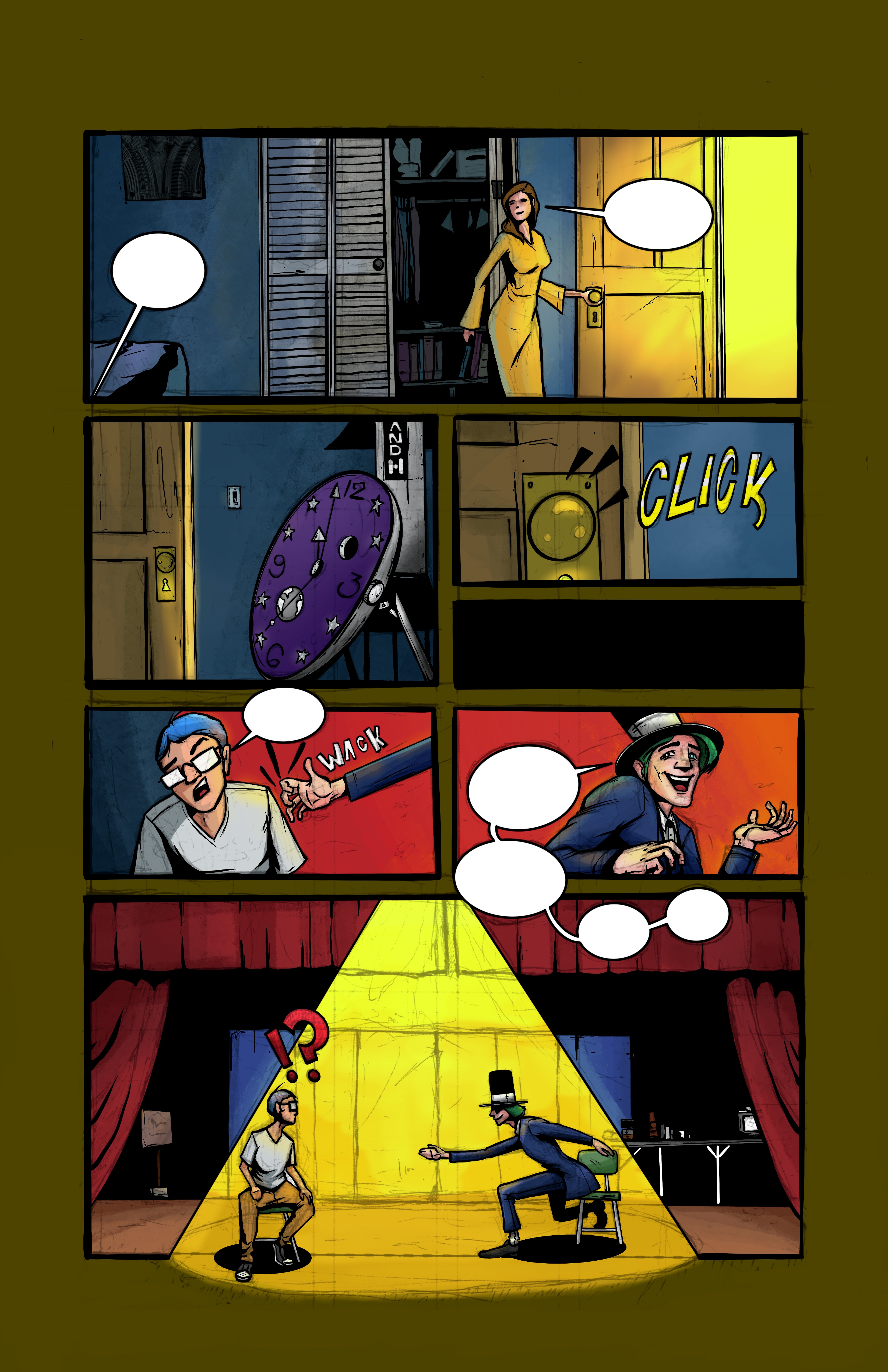 Comic page with stage and magician