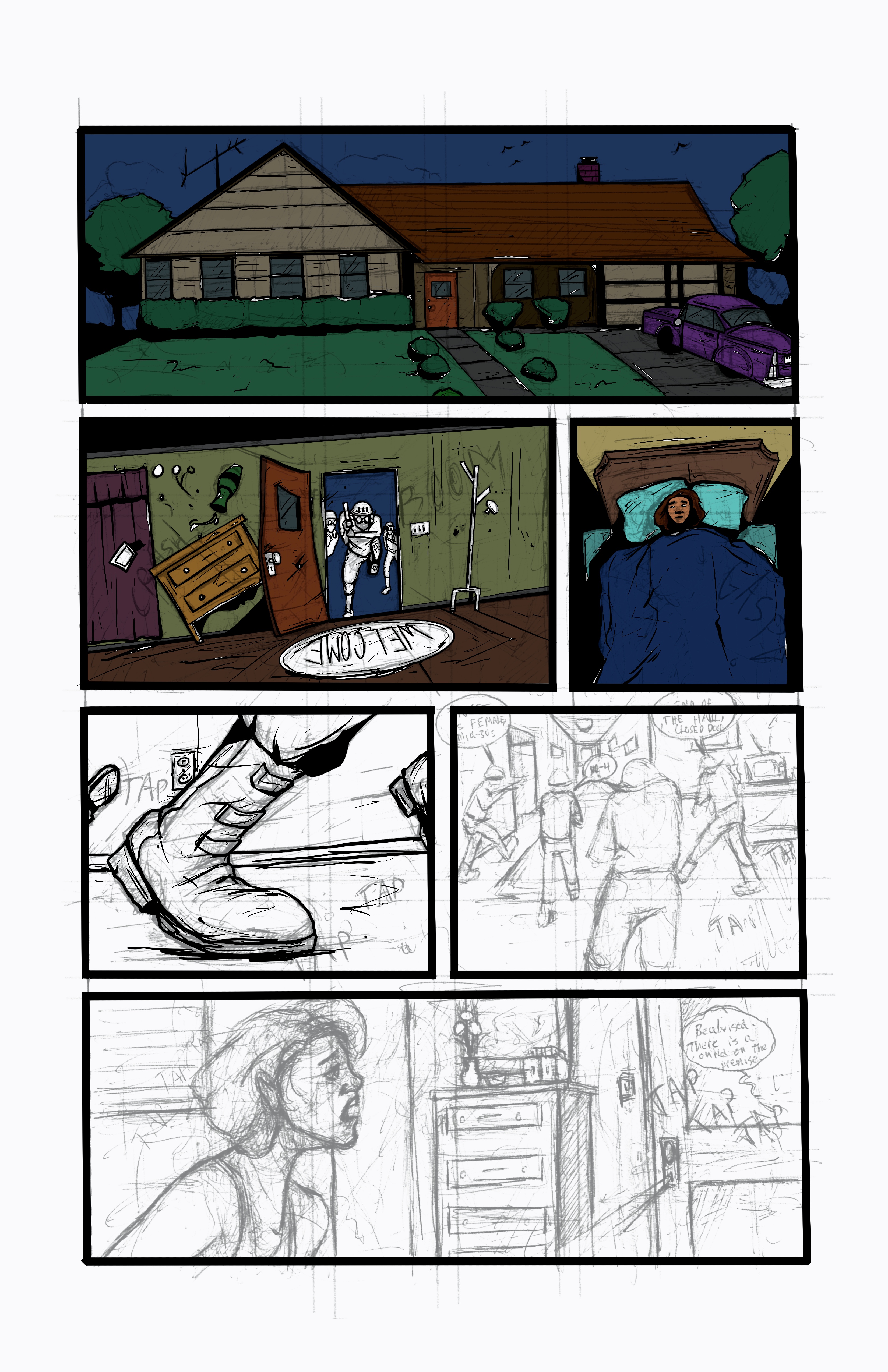 Comic page showing house and intruder