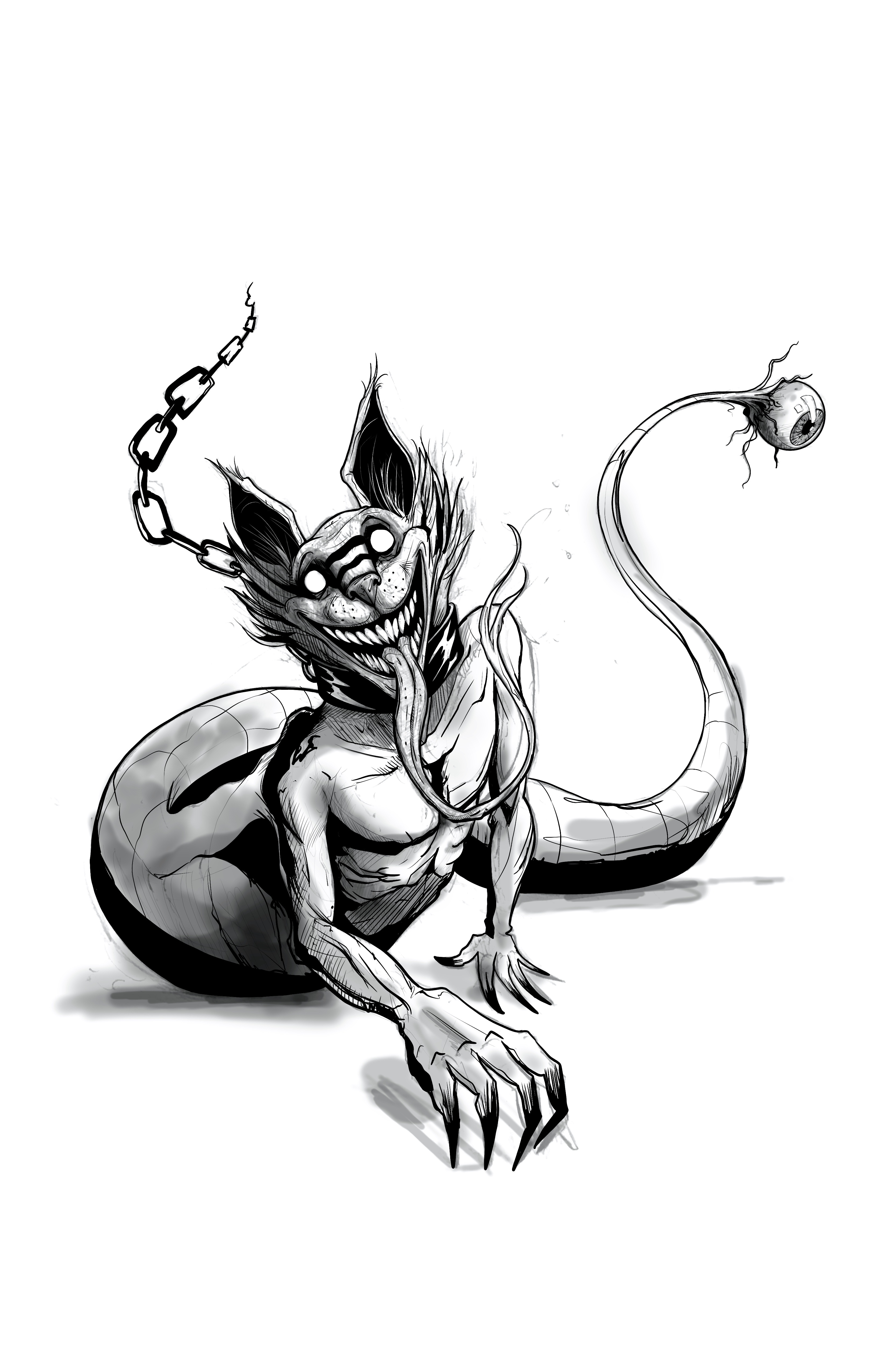Creepy chained creature illustration