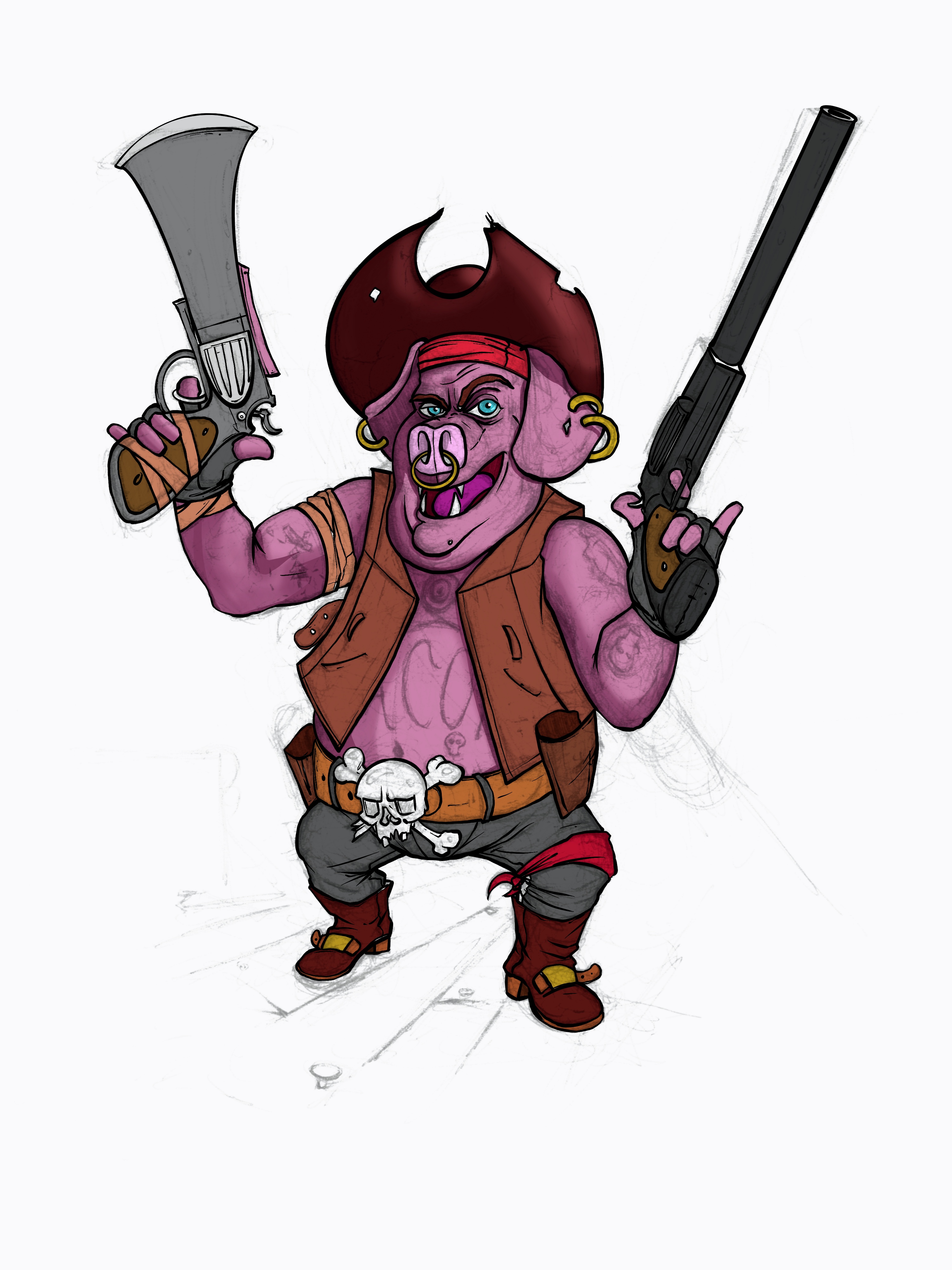 Pig pirate character illustration